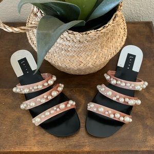 Leith Blush Velvet Pearl Slide Sandal